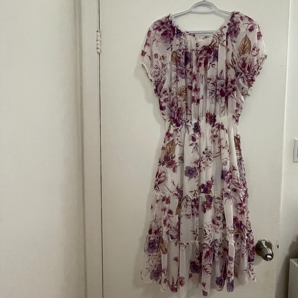 ENFOCUS STUDIO Long Ruffles Dress Purple, White & Brown, Size US 14
